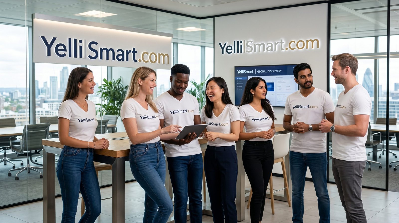 yellismart.com professionals collaborating in a modern office environment focused on content creation, product research, and digital innovation.